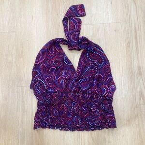 Vintage Y2K XOXO purple paisley print halter crop top size Medium

Made in USA